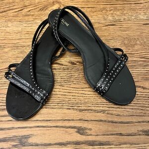 Celine black flat sandal with studs size 39